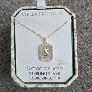 Stella Picciotto Letter "S" 14k Gold Plated Sterling Silver Cubic ZirconNecklace